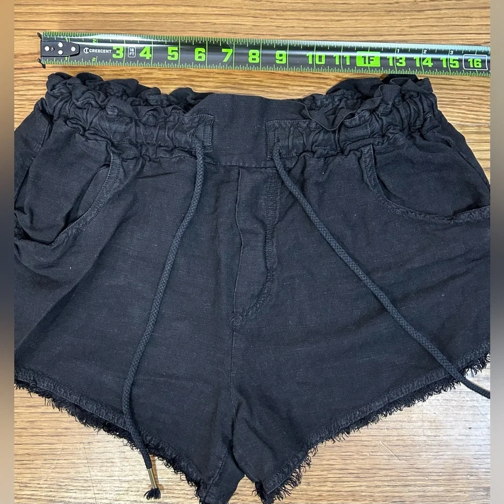 YFB‎ Young Fabulous & Broke Black Linen Blend Drawstring Frayed Shorts Large